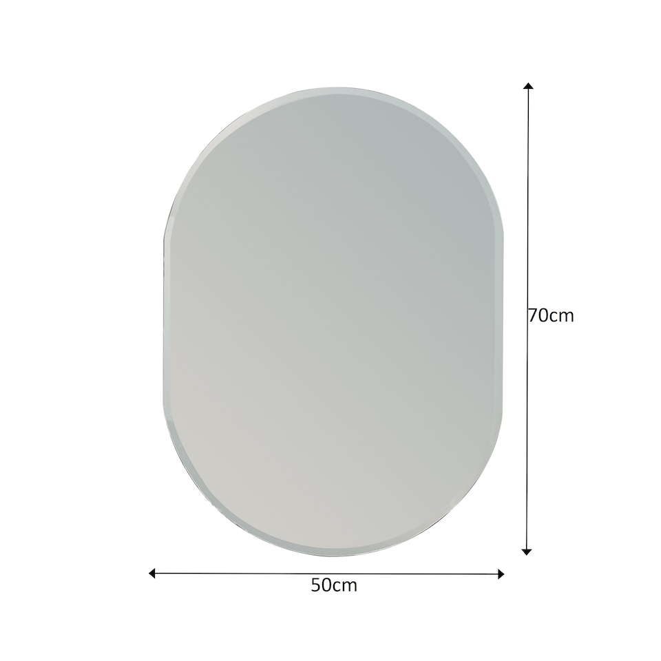 image 1 of Showerdrape Lincoln Oval Wall Mounted Frameless Bevelled Edge Bathroom Mirror 70 x 50cm | Chrome | Mirror | 1
