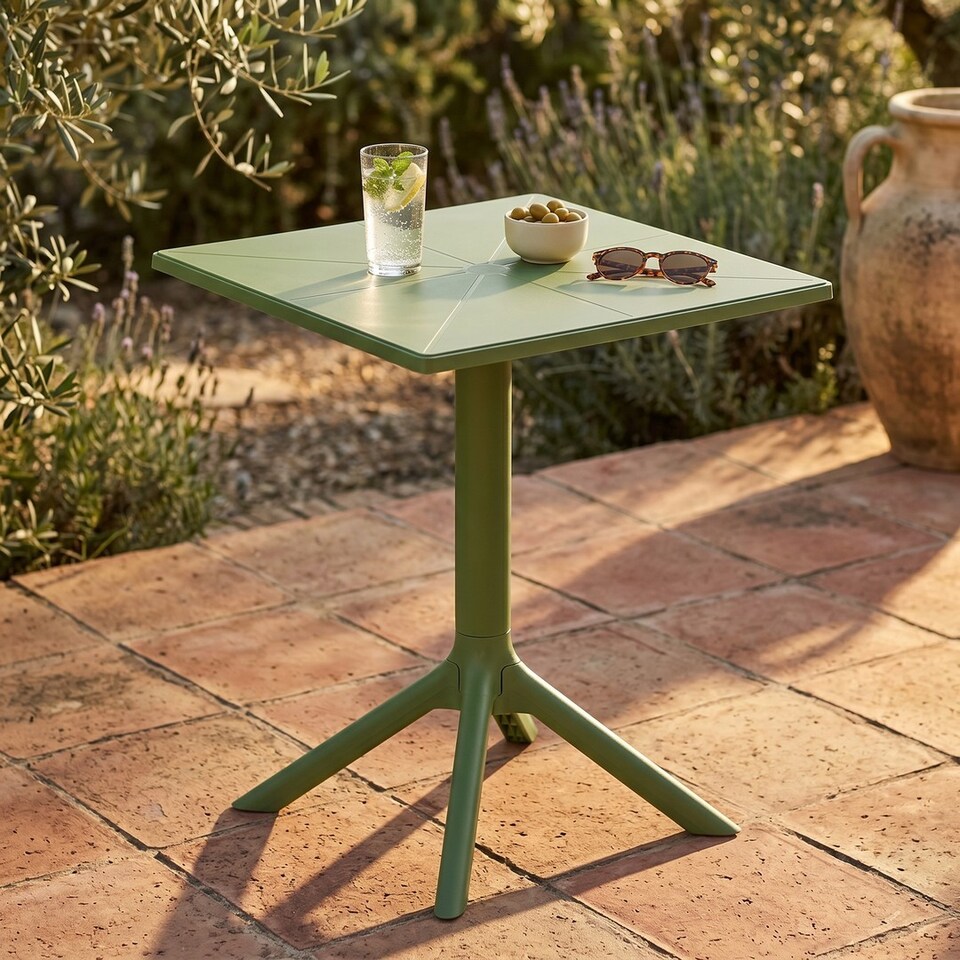 image 1 of Square Bistro Garden Table - Plastic - L60 X W60 X H75 cm - Moss Green - Flat Packed