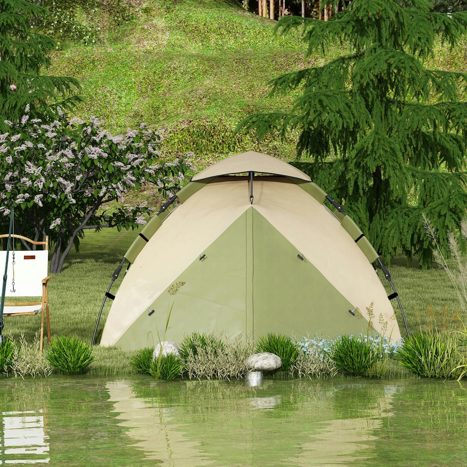 image 1 of Outsunny 3-4 Man Camping Tent Portable with Bag, Quick Setup, Dark Green
