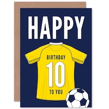 Football Strip Kit Yellow Jersey Top 10 Year old Kids 10th Blue Birthday Card