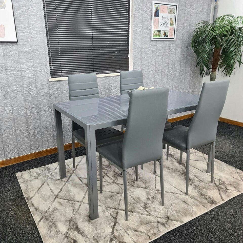 image 1 of kitchen Dining table and 4 grey leather chairs kitchen dining room furniture Grey