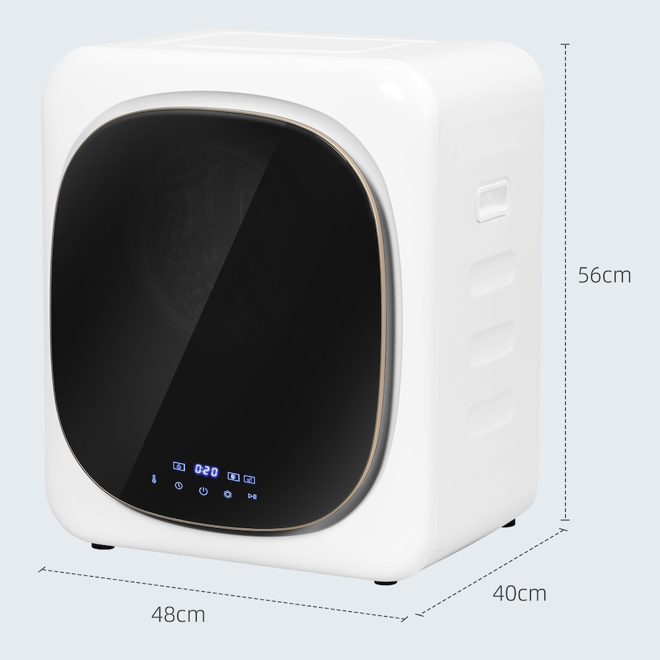 image 1 of HOMCOM 4kg Vented Tumble Dryer with Deodorize, Smart Mode, 800W Compact Tumble Dryer with Stainless Steel Tub, Front Load, for Flat, Home, RVs, White