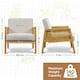 image 3 of Yaheetech Fabric Accent Chair with Rattan Sides Rubberwood Legs | White | Beige