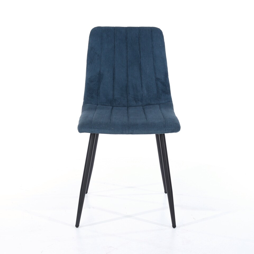 image 1 of Pair of Aspen Cord Fabric Straight Stitch Compact Dining Chairs with Black Tapered Metal Legs | Blue | Blue | 1