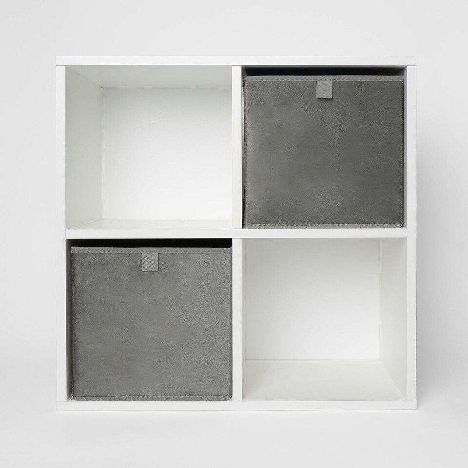 image 1 of OHS 2 Pack Folding Storage Cubes Soft Matte Velvet Collapsible Home Modern Storage Organiser Space Saving Square Ottoman Boxes Grey | Charcoal Grey