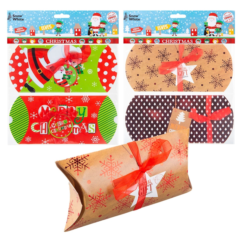 image 1 of vfm-estore Christmas Gift Boxes 2 Xmas Themed Designs - 18x9x4cm Pair