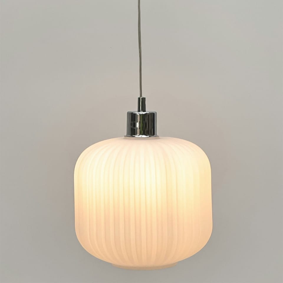 image 1 of First Choice Lighting Set of 2 Bento White Ribbed Glass Easy Fit Pendant Shades White