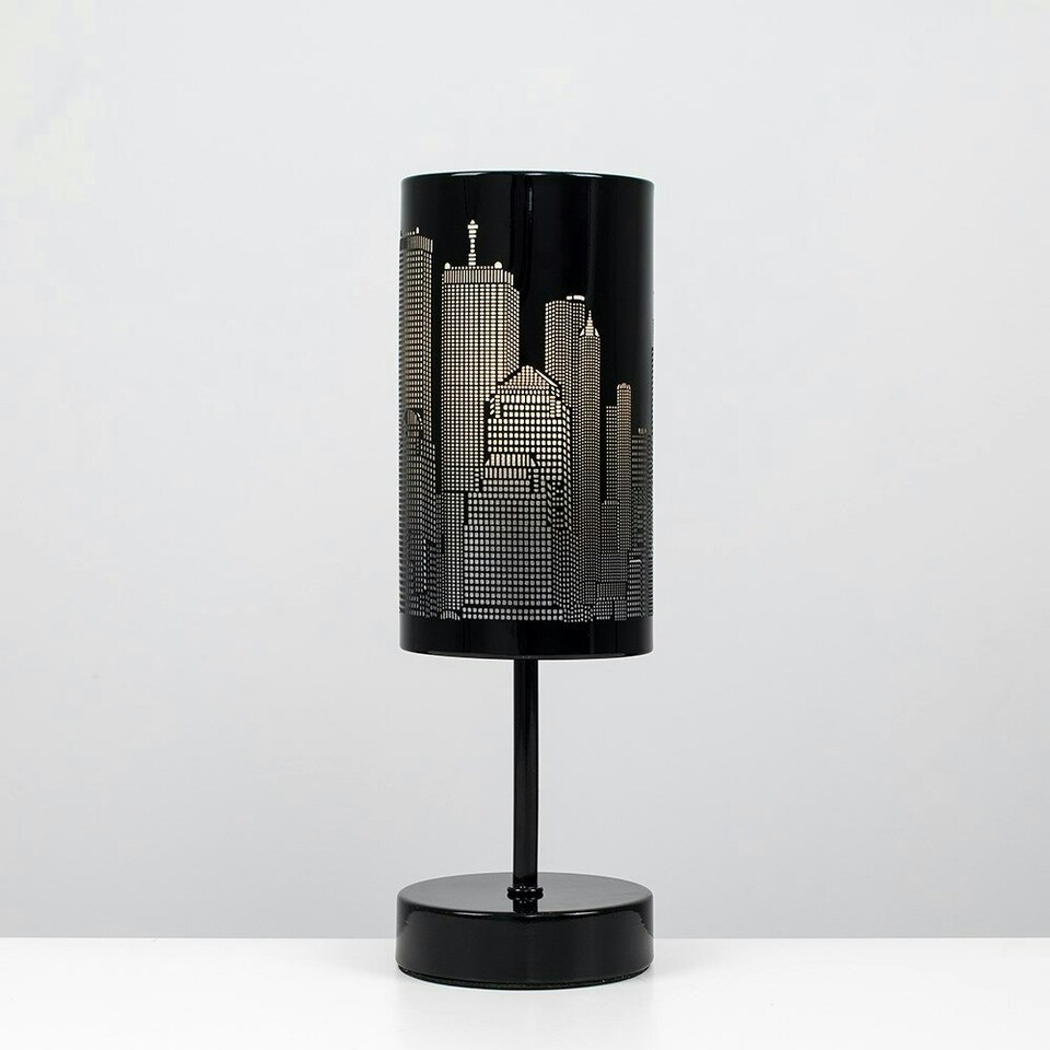 image 1 of ValueLights Modern Gloss Black Touch Table Lamp With New York Skyline Shade