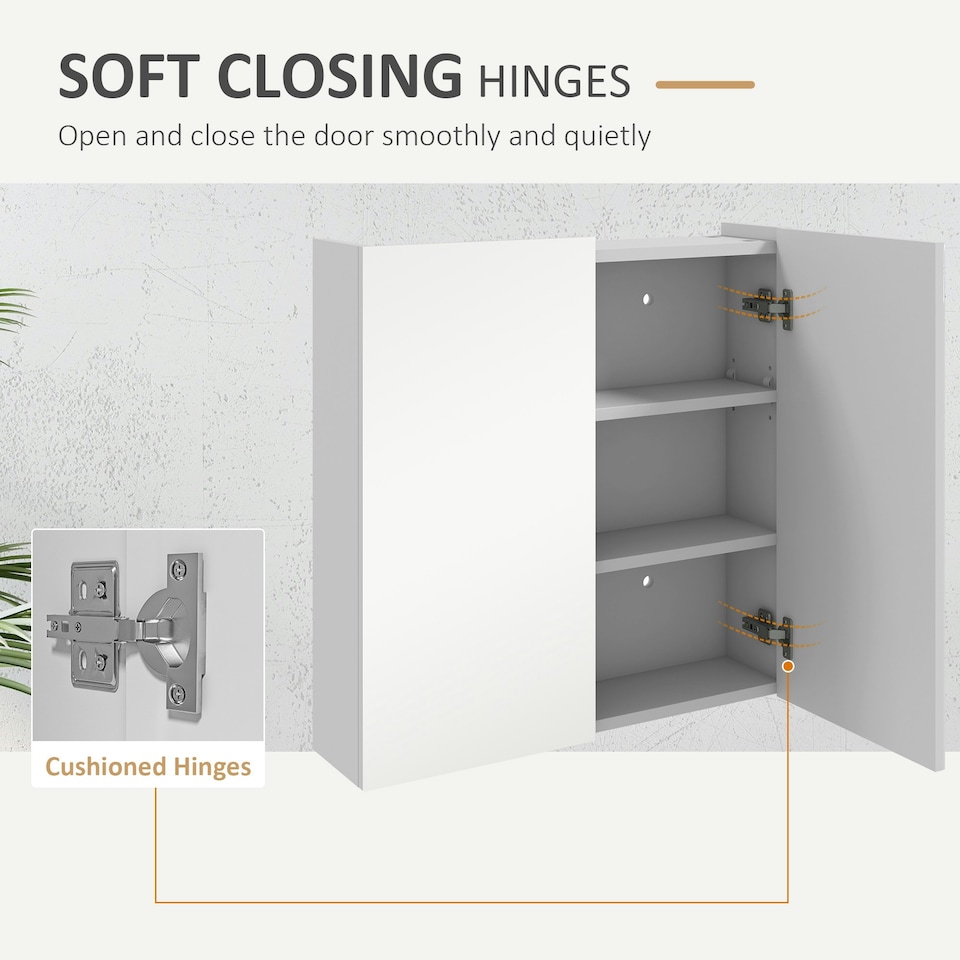 image 1 of kleankin Wall Mounted Bathroom Storage Cupboard W/ Mirror and Shelf, White