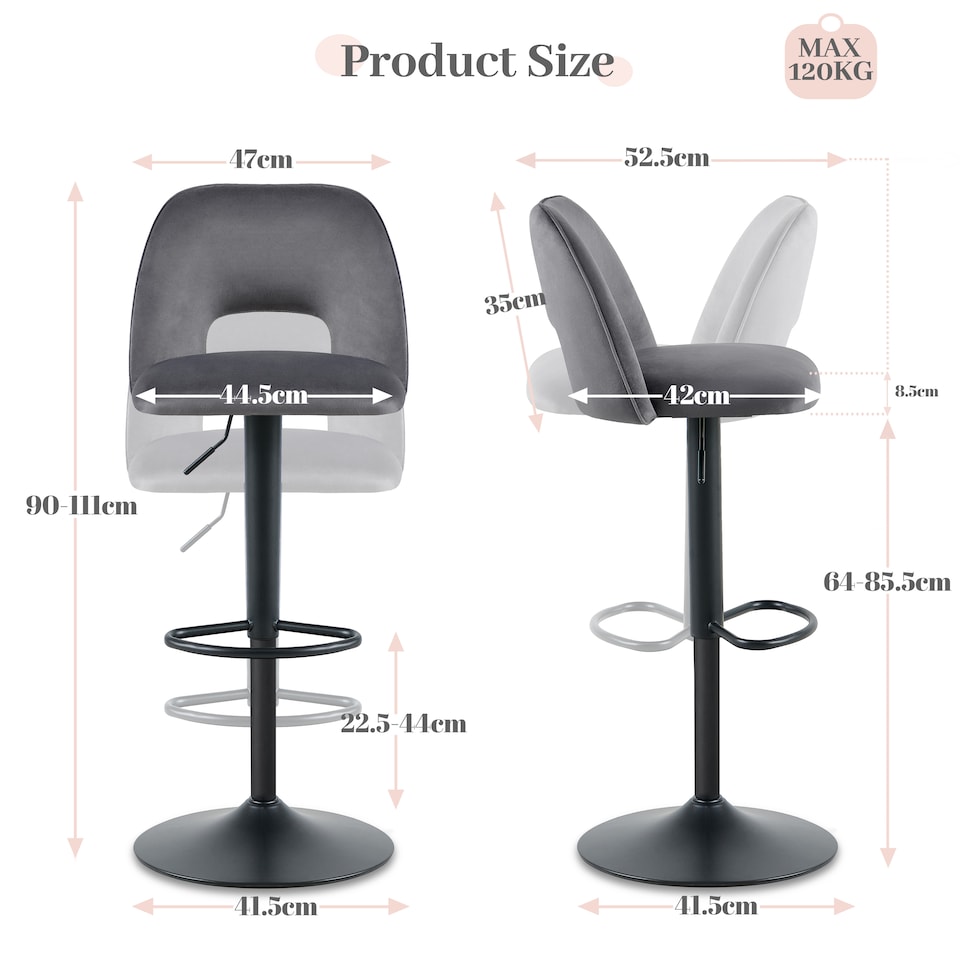 image 1 of SONARA Set of 3 Adjustable Velvet Upholstered Breakfast Bar Stools | Grey