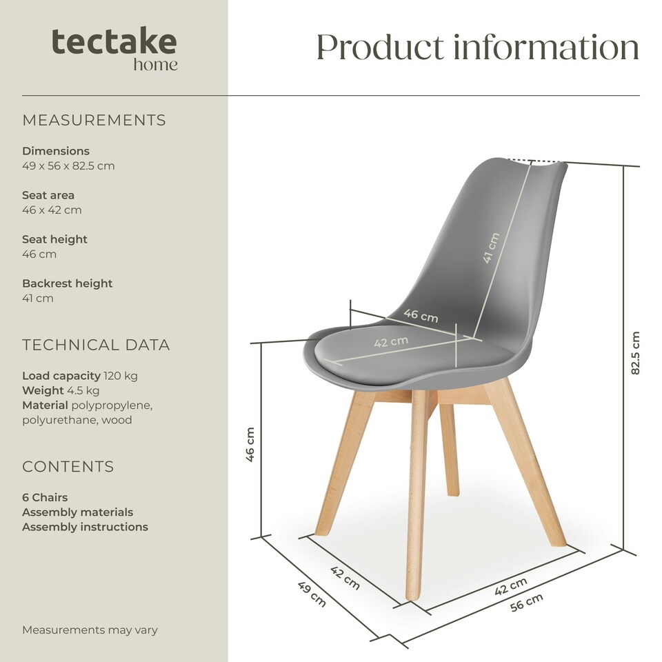 image 1 of Dining Chairs Frederikke - padded, ergonomic shape, wooden legs - Set of 6 Grey