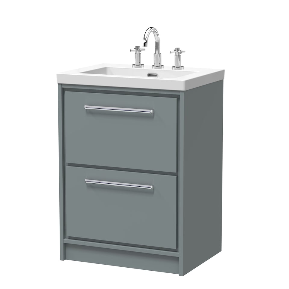 image 1 of Balterley Modern Bathroom 2 Soft Close Drawer Floor Standing Vanity Unit Fireclay Basin | Grey | Monument Grey | 845 x 613 x 462mm