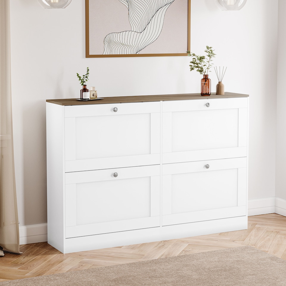 image 1 of Vida Designs 4 Drawer Shoe Cabinet Hallway Home Entrance Storage Unit - White & Oak