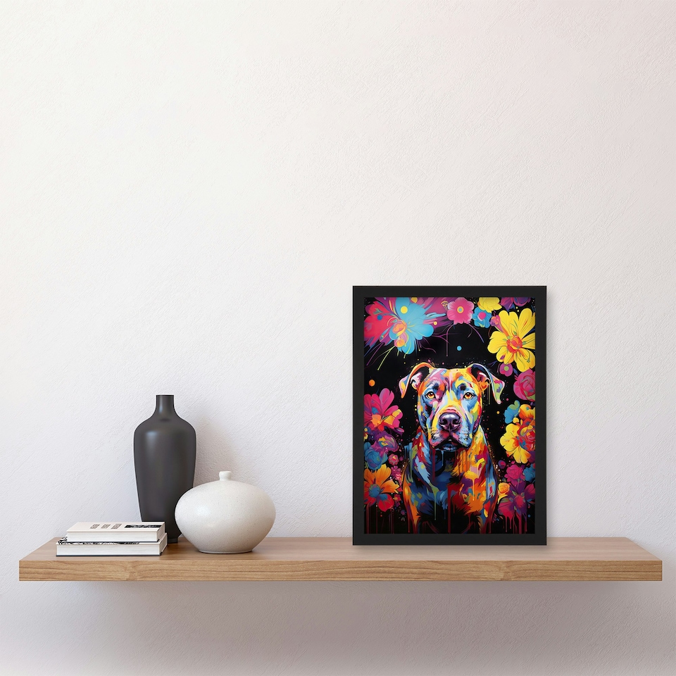 image 1 of Dog Staffordshire Bull Terrier Pet Portrait Black Framed Wall Art Print A4
