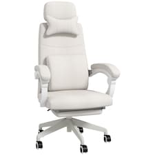 Vinsetto Office Chair, Ergonomic Desk Chair, High Back Fabric Work Chair with 160 Reclining Backrest, Retractable Footrest, Neck and Lumbar Pillow for Home and Study, White
