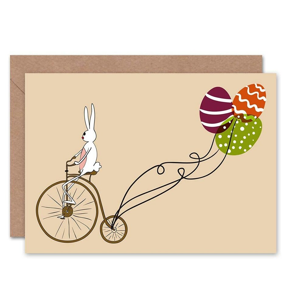 image 1 of Bunny Bike Balloon Eggs Easter Card