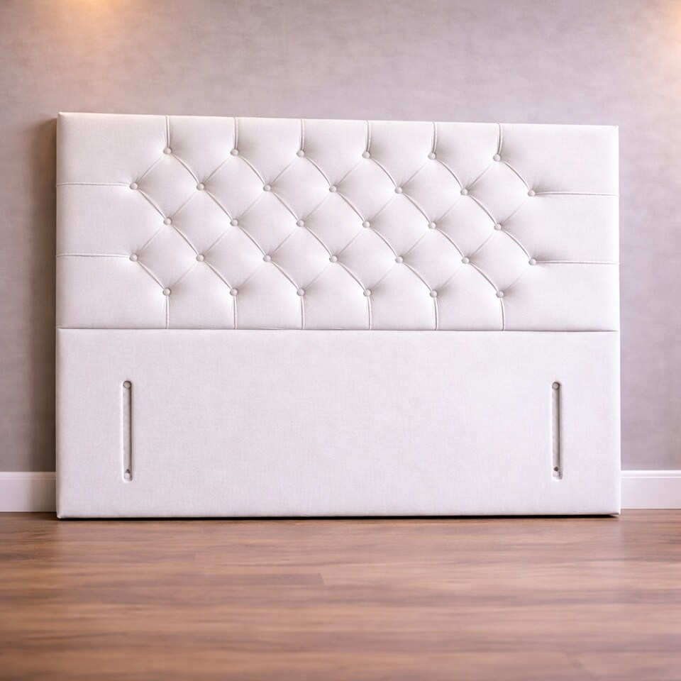 image 1 of Floorstanding Headboard White Plush Chesterfield 4FT Small Double  54inch High