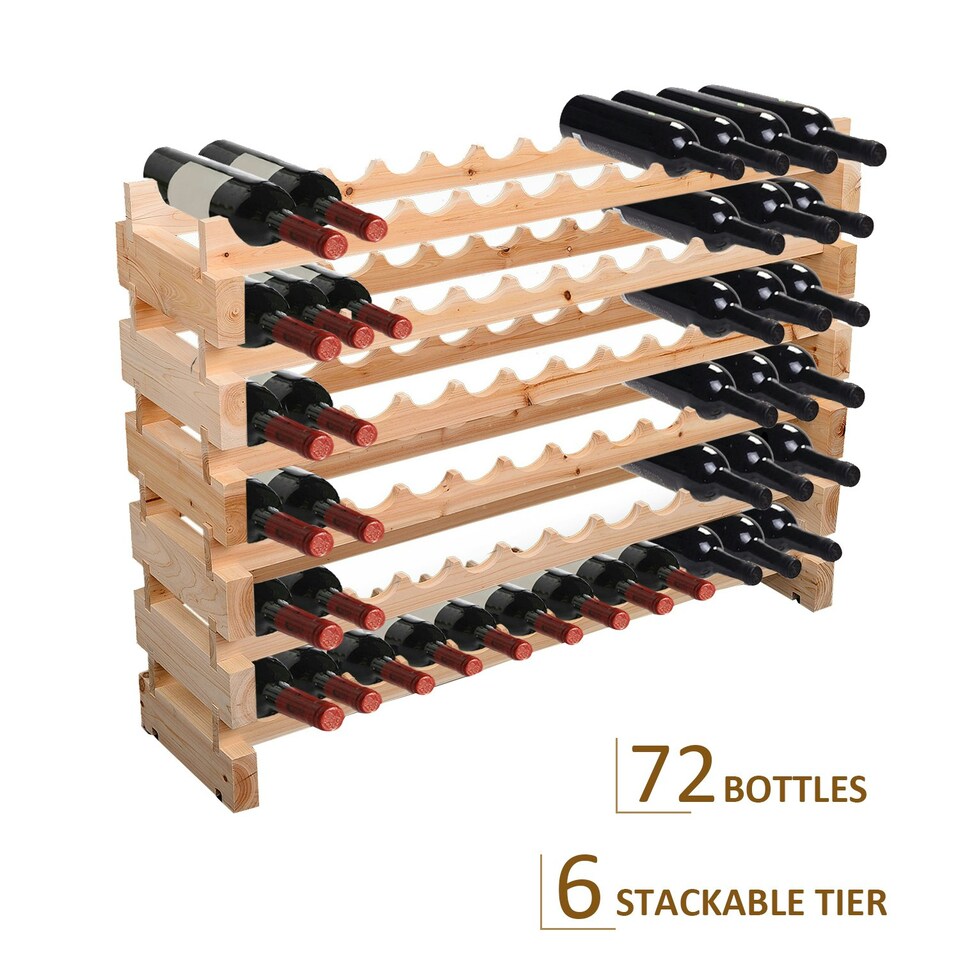 image 1 of HOMCOM 72 Bottle Shelf Wine Rack Holder Stand, Storage Pine Wood