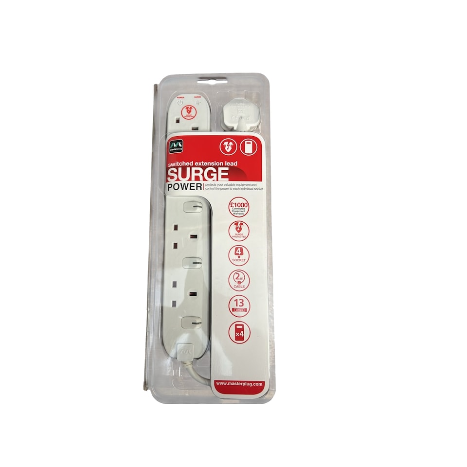 image 1 of Masterplug 4 Socket Surge Protected Extension Lead With Individual Switches