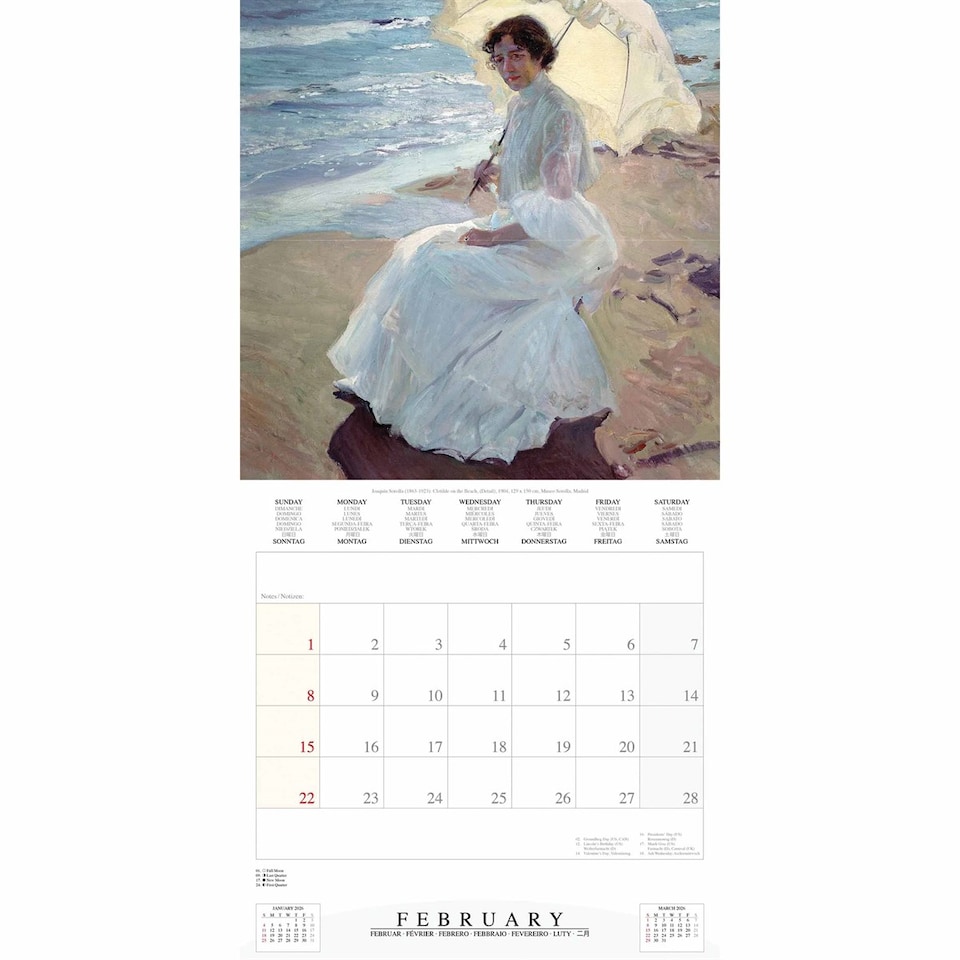 image 1 of Joaquin Sorolla Calendar 2026, Wall Calendars, Month To View, Art, Gift