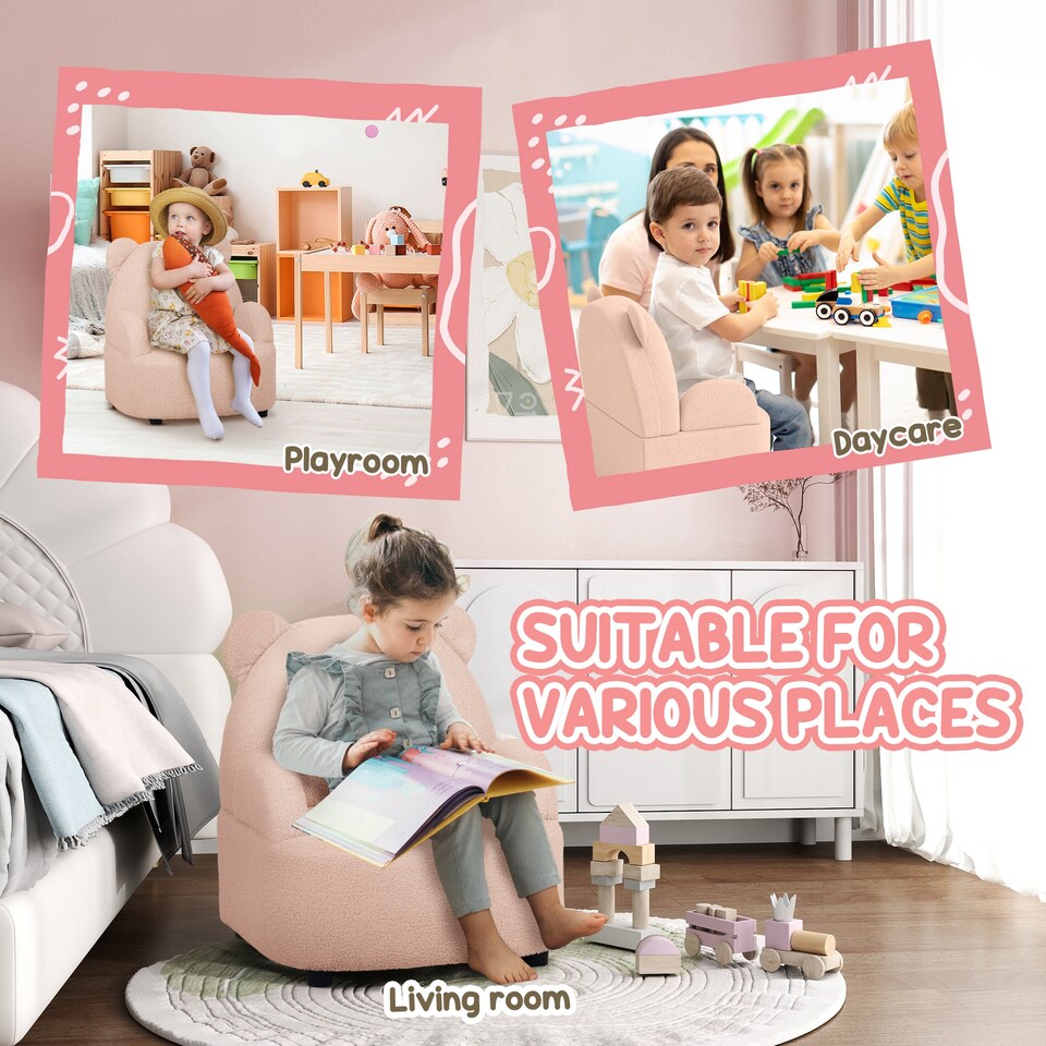 image 1 of AIYAPLAY Kids Armchair, Bear Shaped Toddler Chair, Baby Armchair for Bedroom Playroom Living Room, for Boys and Girls Aged 18 Months to 3 Years - Pink | Pink | Pink