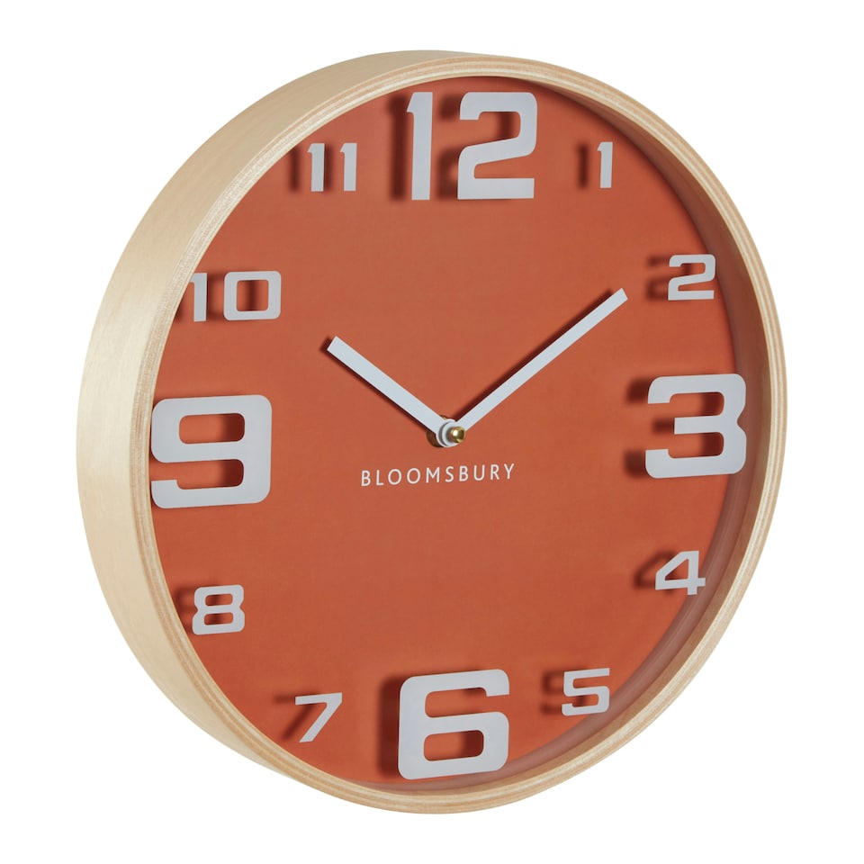 image 1 of Interiors by Premier Sleek Orange Wood Large Numbers Wall Clock, Modern Design Clock In Kitchen, Versatile Wall Clock For Indoor