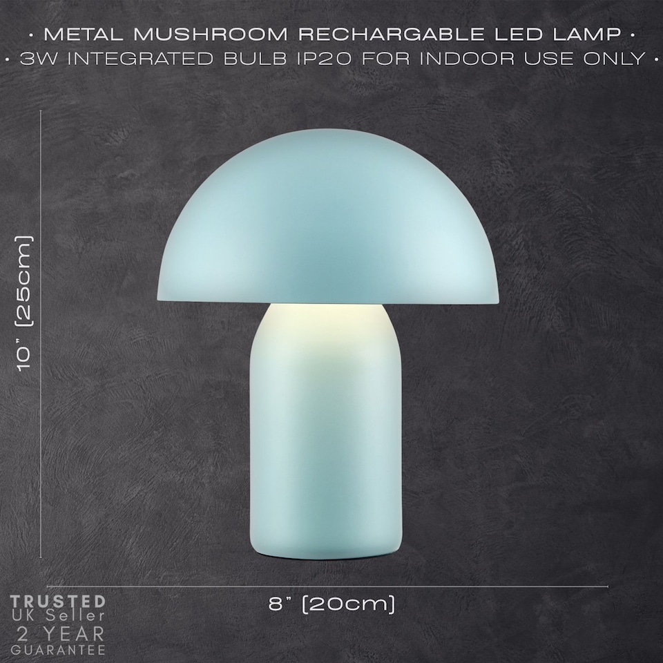image 1 of Modern Rechargeable Mushroom Table Lamp in Mat Duck Egg with Touch Dimmer Button | Blue | Duck Egg | 1