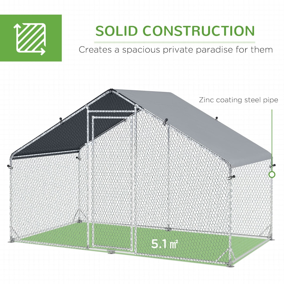 image 1 of PawHut Walk In Chicken Run Large Galvanised Chicken Coop w/ Cover 3 x 1.7 x 1.9m