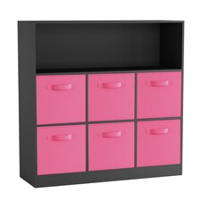 Wide 7-Cube Bookcase With Drawers | Black | Black & Dark Pink | 1