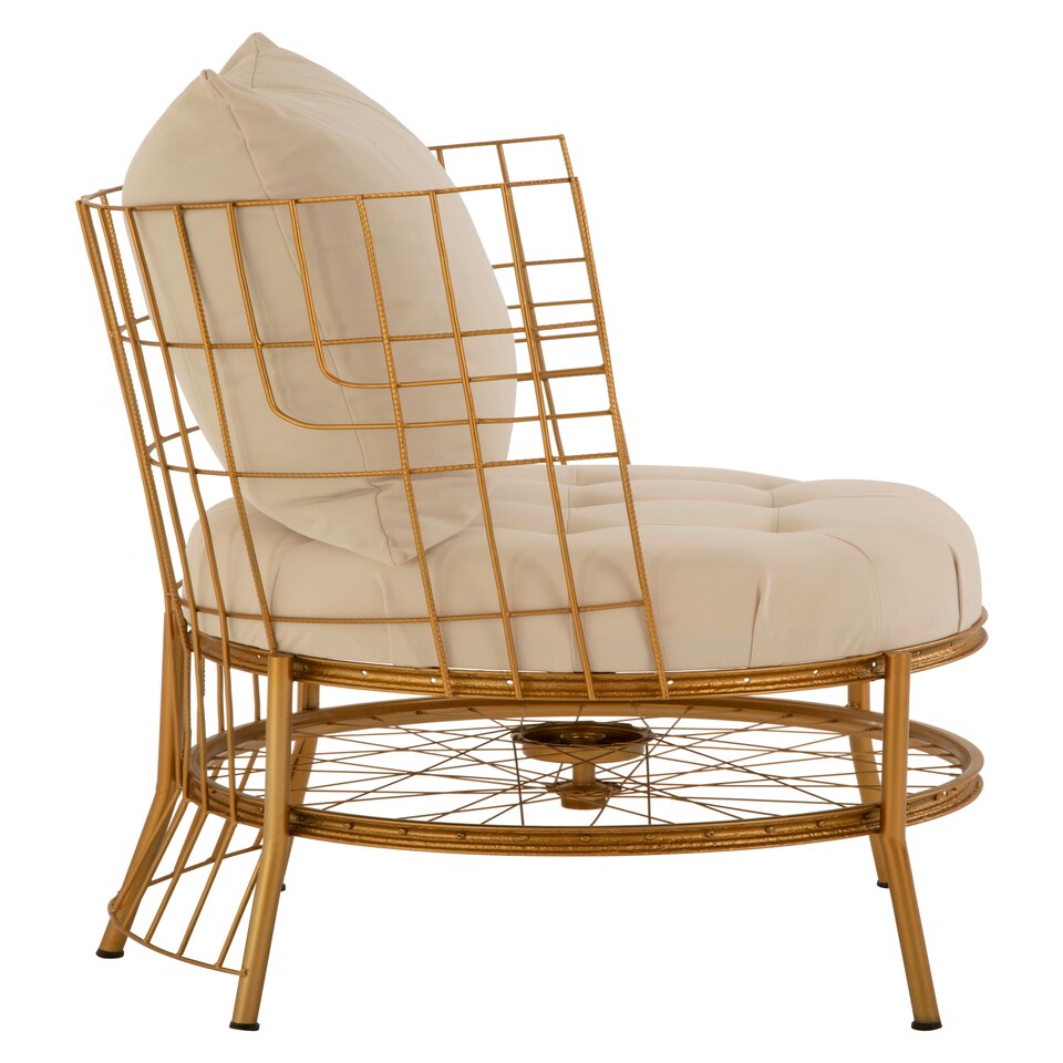 image 1 of Luxurious Gold Finish Chair With Cushion, Fabric Upholstered Arm Chair For Bedroom, Stylish Armchair Gold
