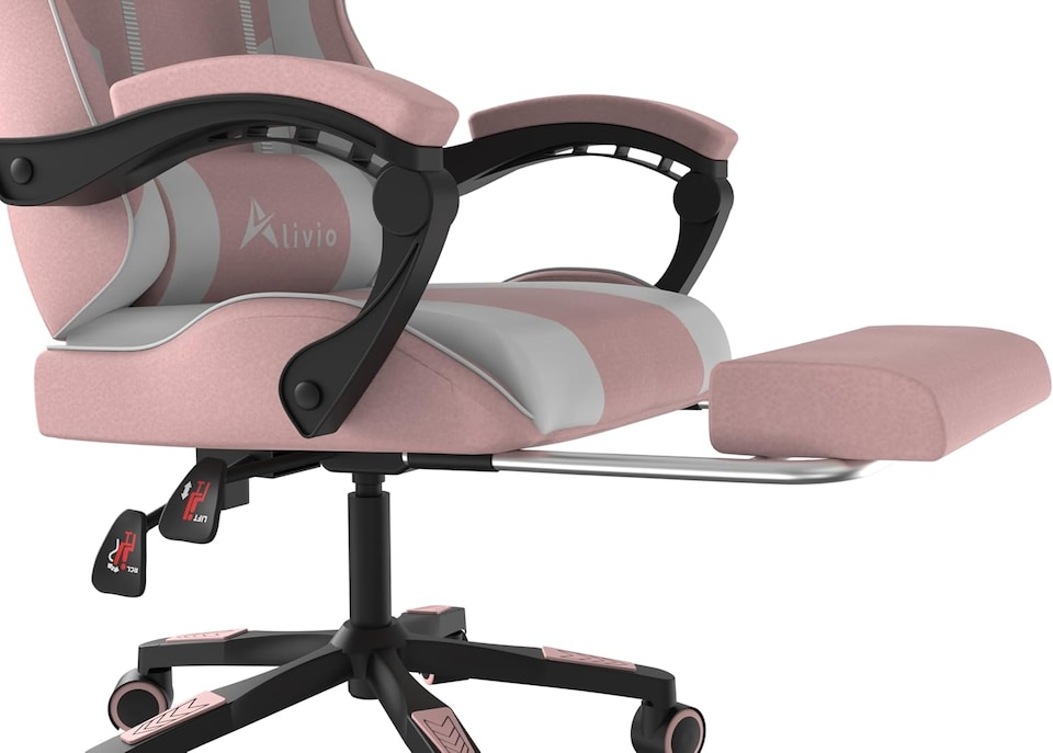 image 1 of Alivio Ergonomic Gaming Chair with Massage Lumbar Cushion & Retractable Footrest, PU Leather Video Game Chair (Pink)