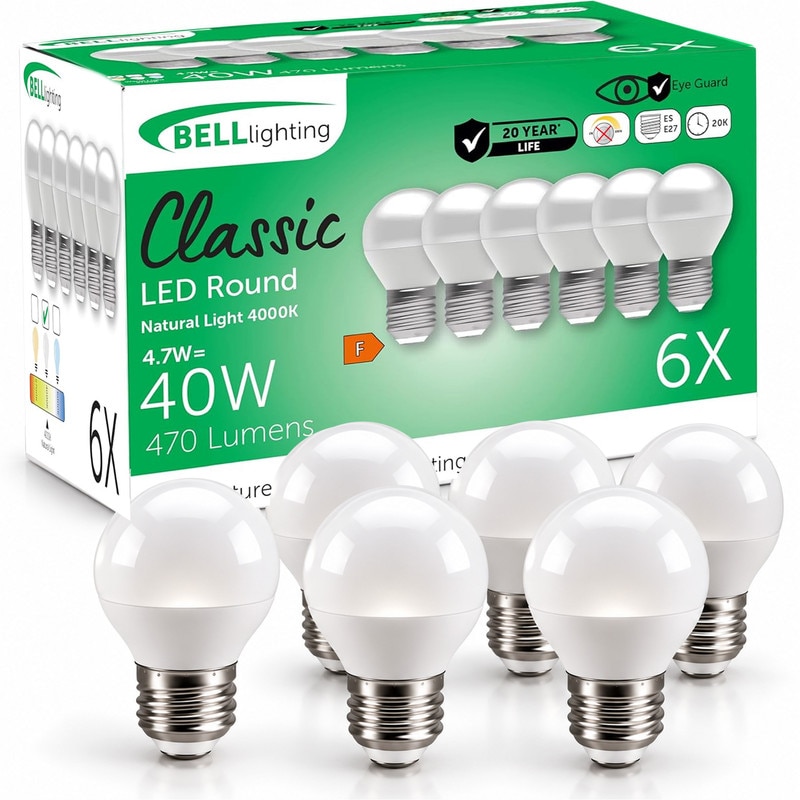 BELL Lighting E27 LED Golf Ball Bulb Non-Dimmable Natural White 4.7W Edison Screw | Size: Pack of 6