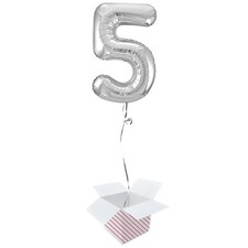 Silver Number 5 Helium Foil Giant Balloon - Inflated Balloon in a Box