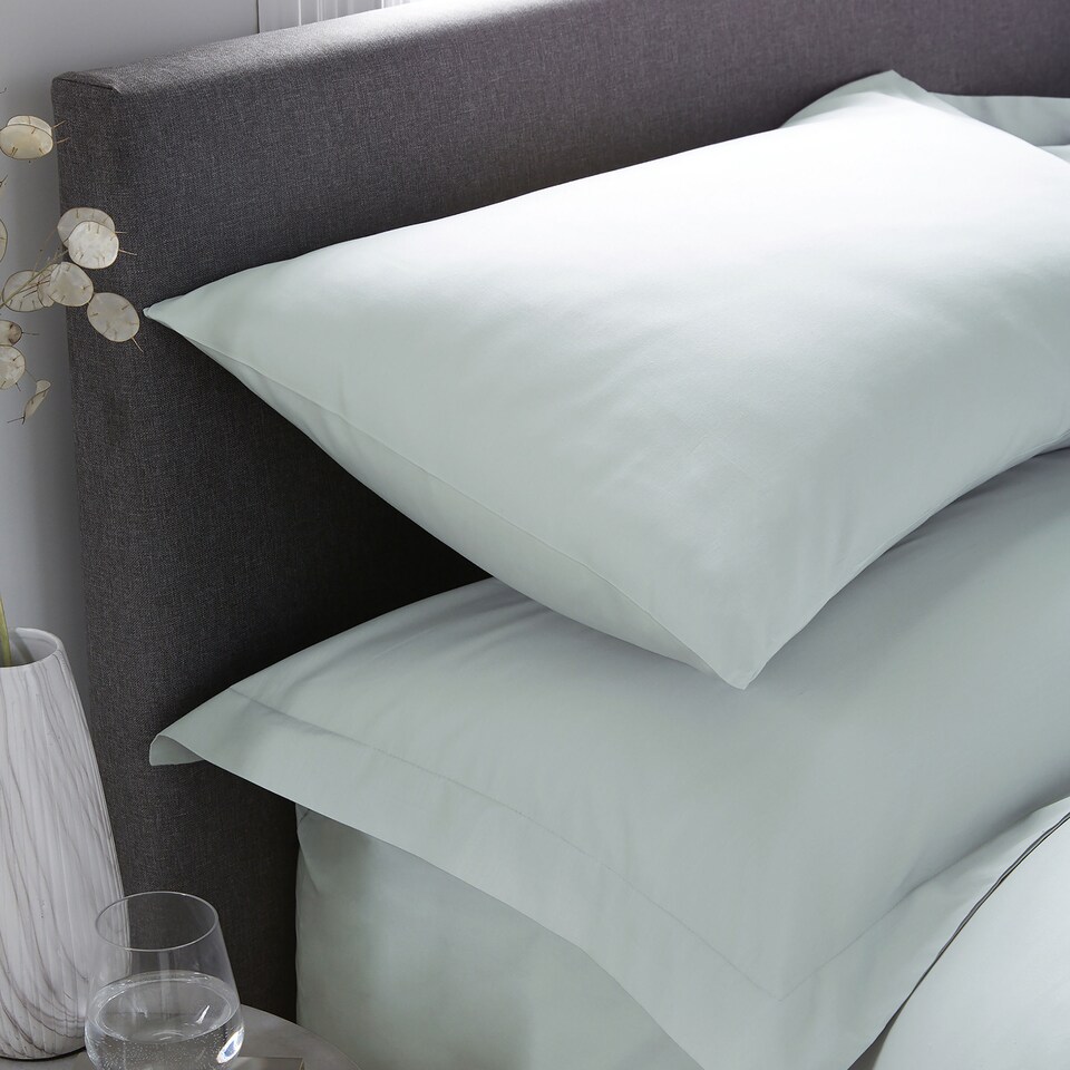 image 1 of Serene Plain Dyed Pair of Housewife Pillowcases Green