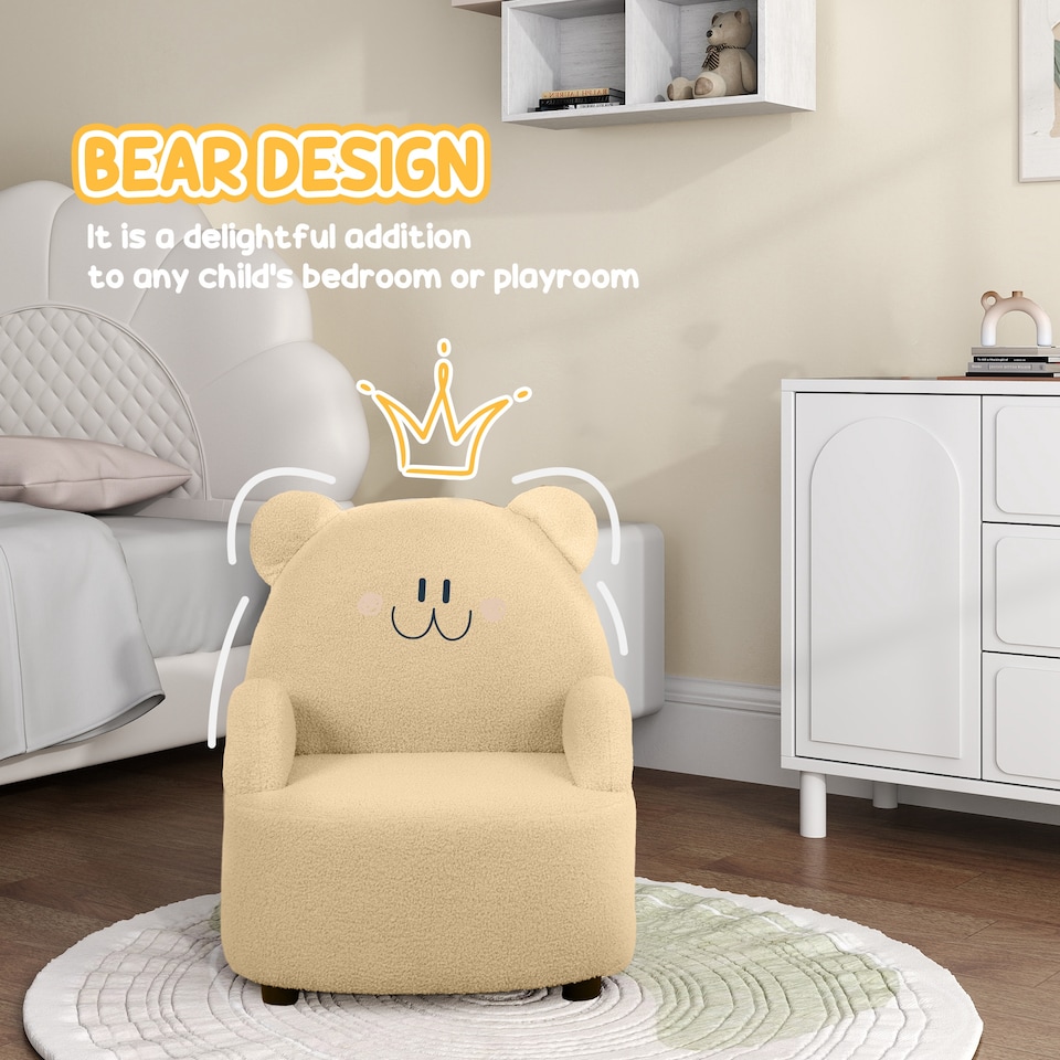 image 1 of AIYAPLAY Kids Armchair, Bear Shaped Toddler Chair for Bedroom | Yellow | One Size