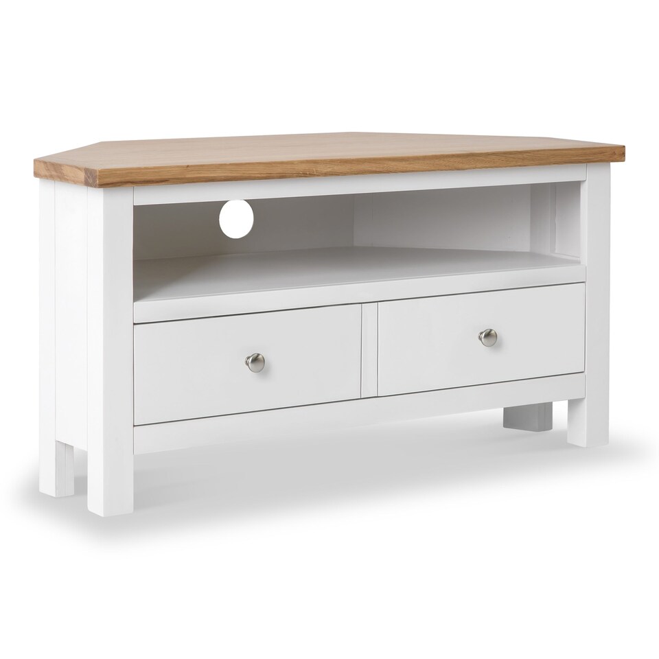 image 1 of Farro White 90cm Corner TV Unit - Fully Assembled - By Roseland Furniture