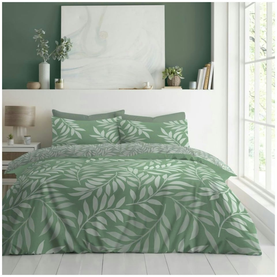 image 1 of VELVETIO Jethro Complete Duvet Cover Set with Fitted Sheet Breathable Bedding Quilt Green | King