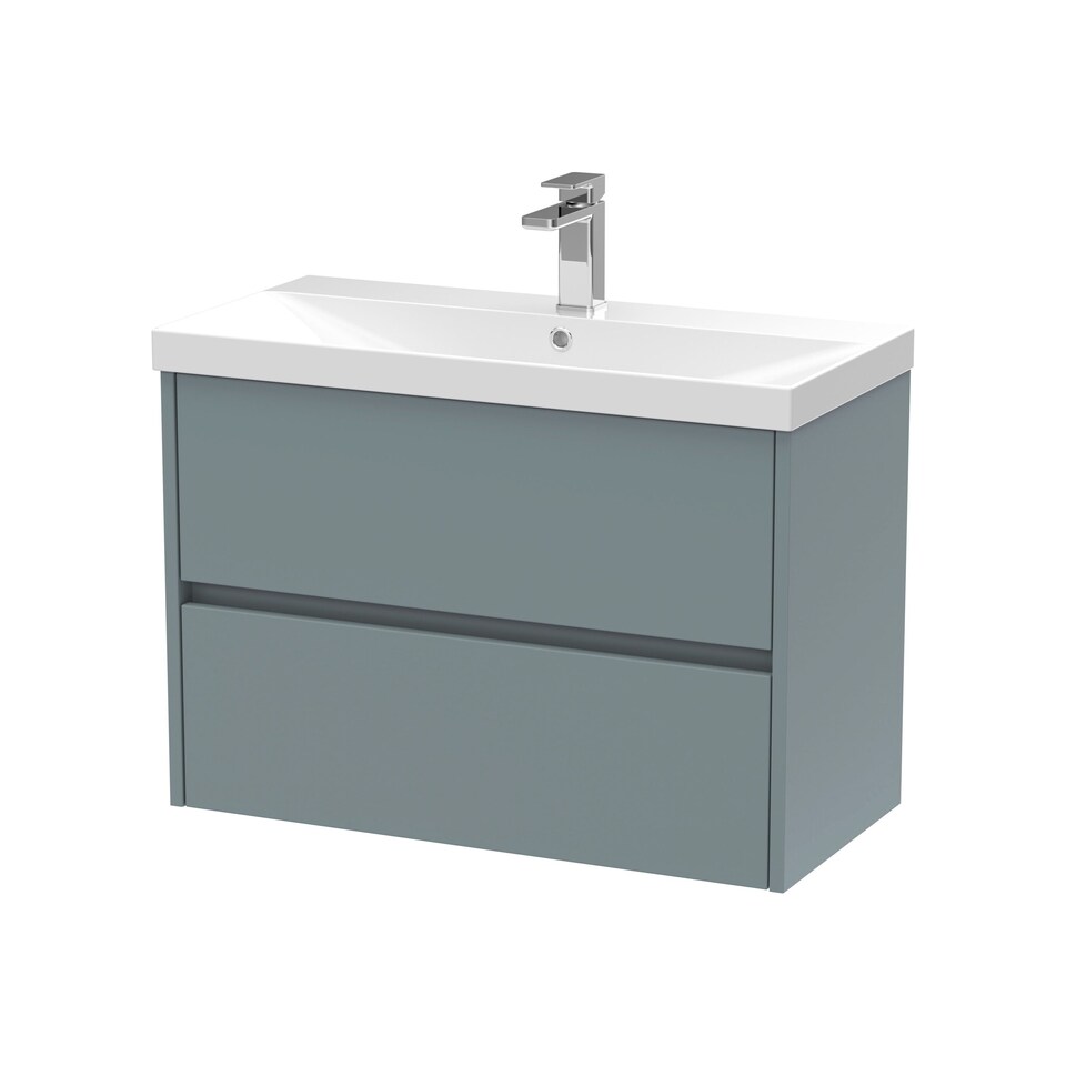 image 1 of Balterley Chartley Contemporary 2 Drawer Wall Hung Vanity Unit with Thin Edge Basin, Coastal Grey, 800mm