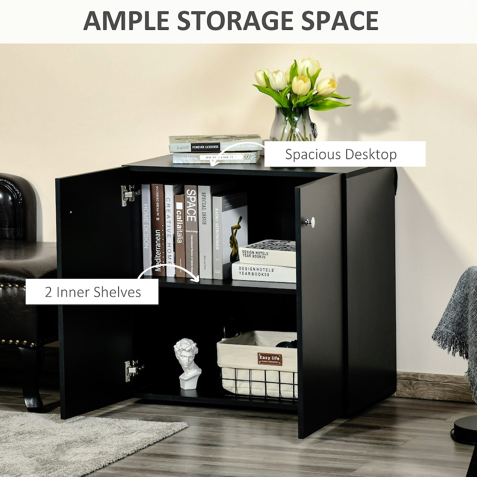 image 1 of HOMCOM Freestanding Storage Cabinet w/ Two Shelves Wooden Sideboard - Black
