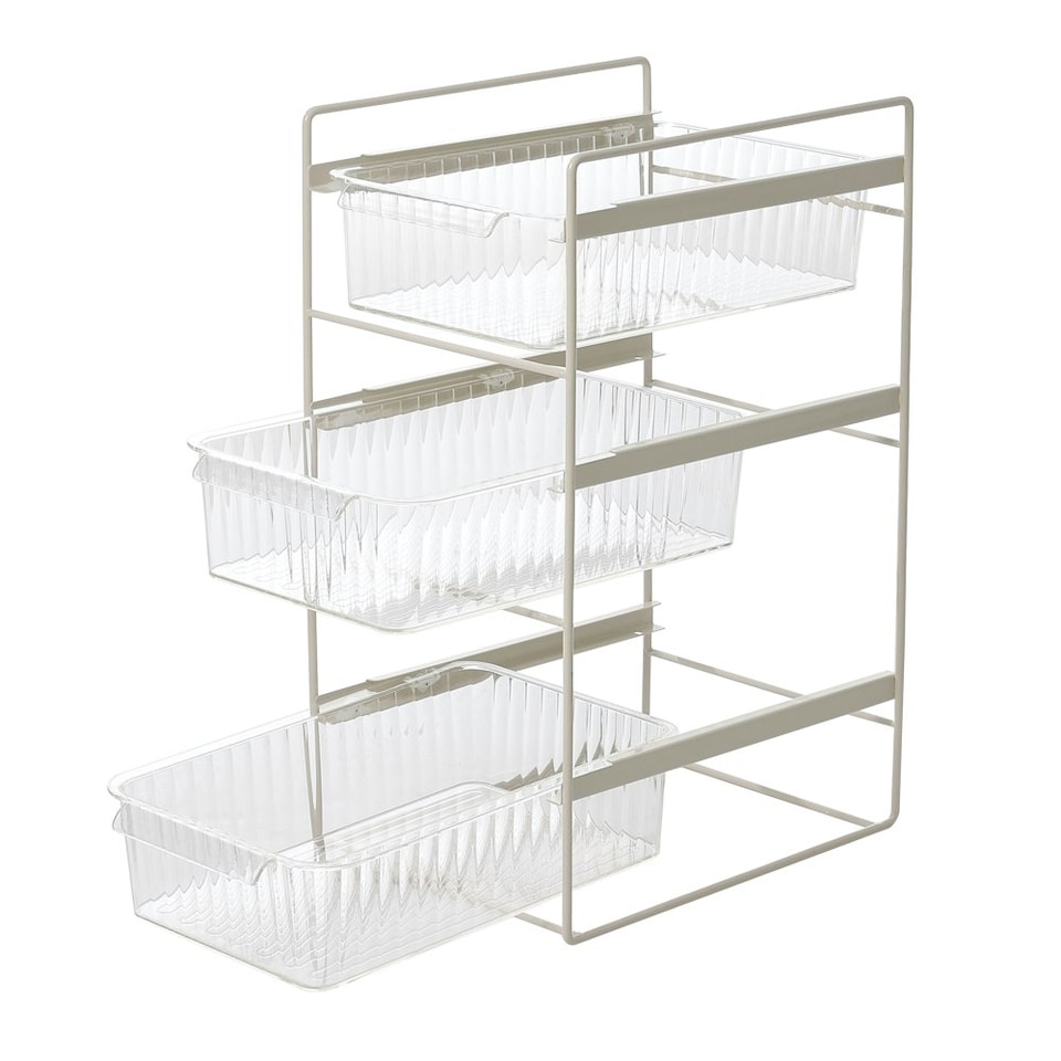 image 1 of Living and Home 3-Tier Sliding Under Sink Cabinet Organizer - White | Multi