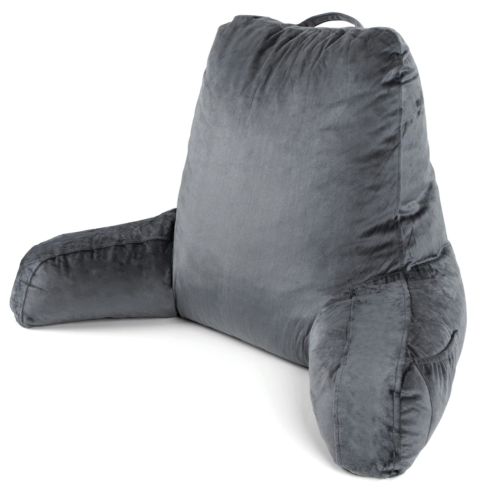 image 1 of Dreamcatcher Grey Reading Pillow Memory Foam Large Bed Cuddle Cushion, Gaming Cushion with Washable Velvet Cover | Grey | Grey | Large | 1