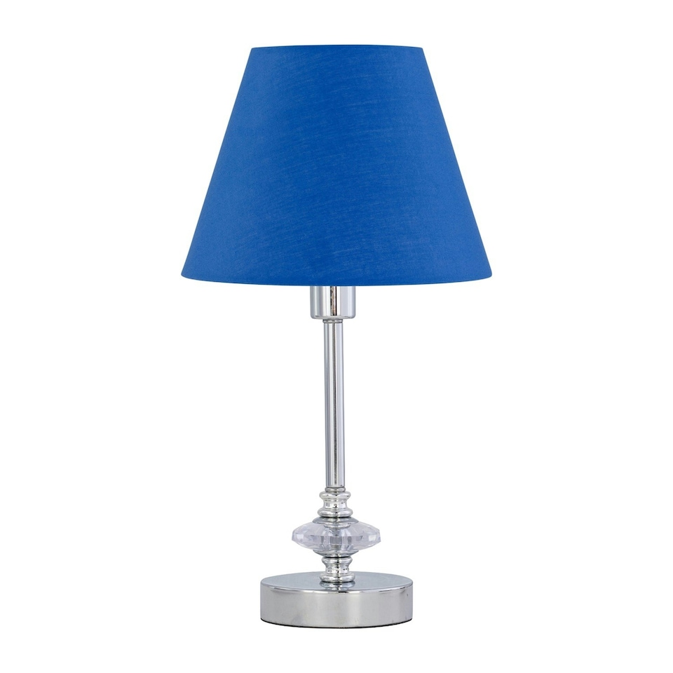 image 1 of Set of 2 Chrome Jewelled Table Lamps with Royal Blue Shades Chrome | Blue