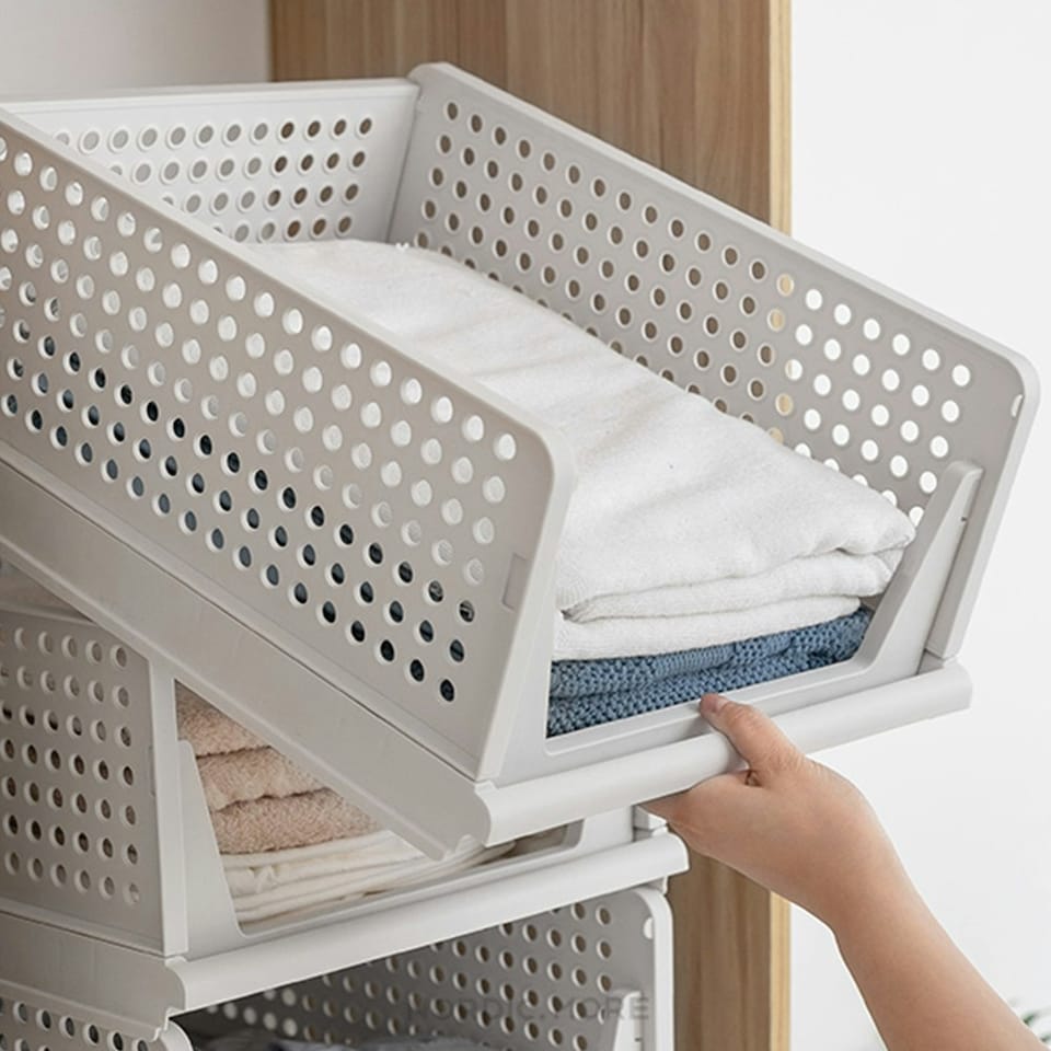 image 1 of Living and Home Foldable Plastic Storage Drawer Basket 27L - Off White