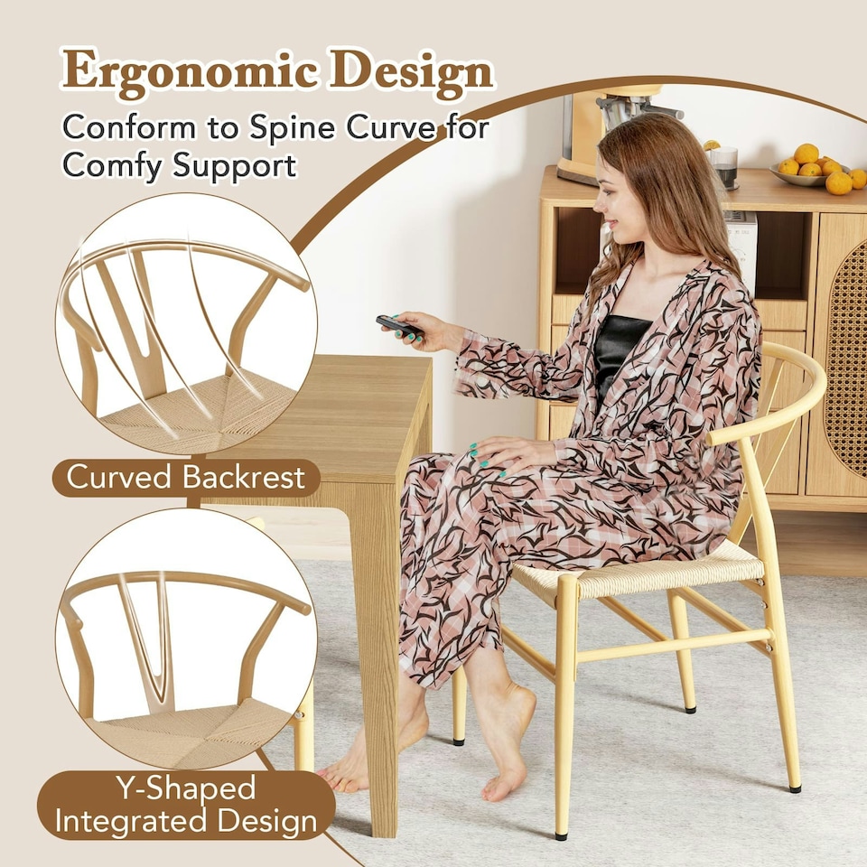 image 1 of COSTWAY Dining Chair Set of 2 Modern Weave Armchairs Yellow