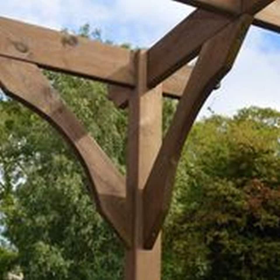 image 1 of Wall Mounted Premium Pergola 3 Post - L420 x W420 x H270 cm - Rustic Brown