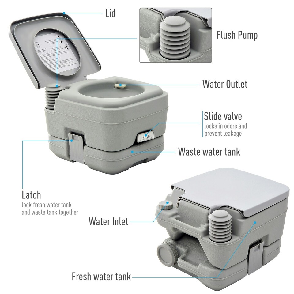 image 1 of HOMCOM 10L Portable Travel Toilet Outdoor Camping with 2 Detachable Tanks Grey