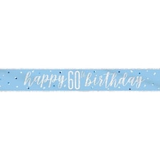 Blue Glitz Happy 60th Birthday Holographic Foil Banner 274cm