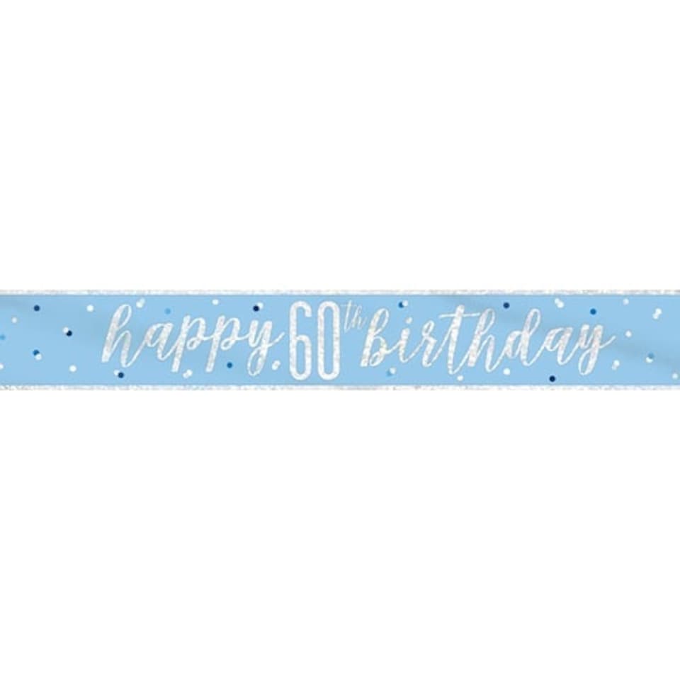 Blue Glitz Happy 60th Birthday Holographic Foil Banner 274cm