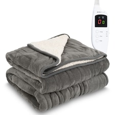 Monhouse Heated Throw - Electric Blanket - Digital Controller - 9H Timer , 9 Heat Settings, Auto Shutoff - Double 150X200Cm | Grey | Grey Shearling | 1