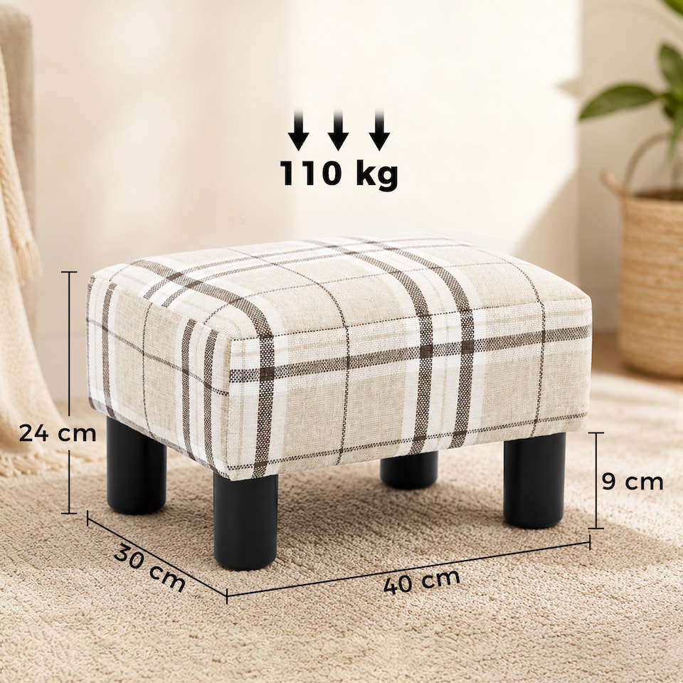 image 1 of HOMCOM Chic Linen Fabric Foot Stool Ottoman Cube with Legs